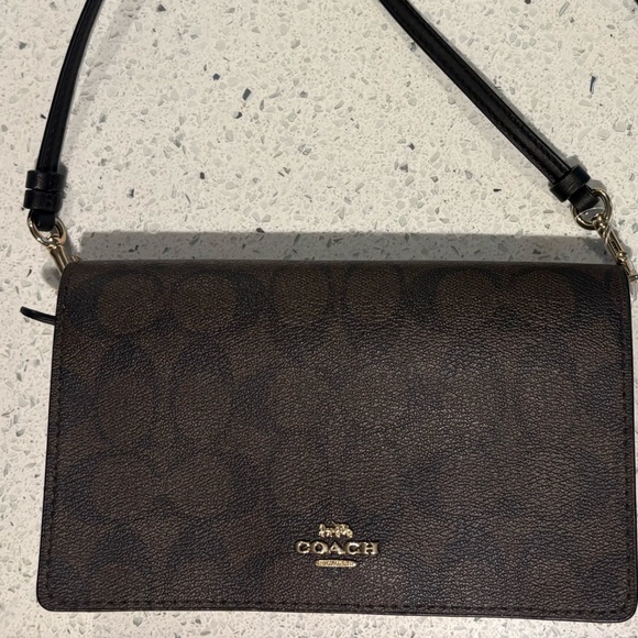 NWT Coach Signature Leather Crossbody – Brown/Black Clutch - Picture 2 of 10